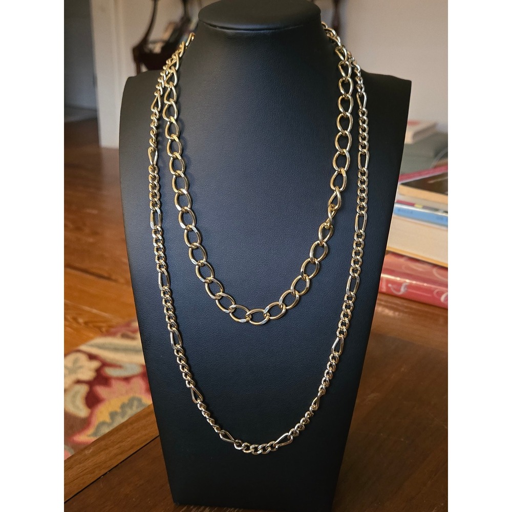 Two Goldtone Link Chain Necklaces Vintage